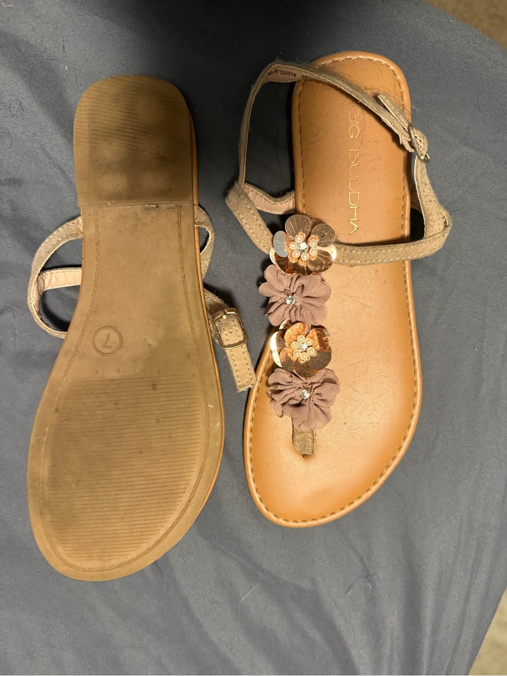 Big Buddha Tan Floral Sequin T-Strap Sandals